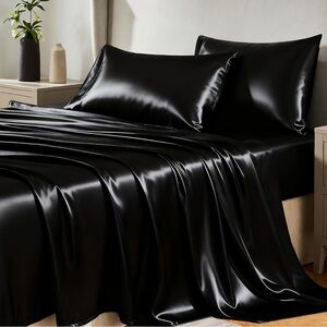 Luxurious Black Silky Satin Bedding Set